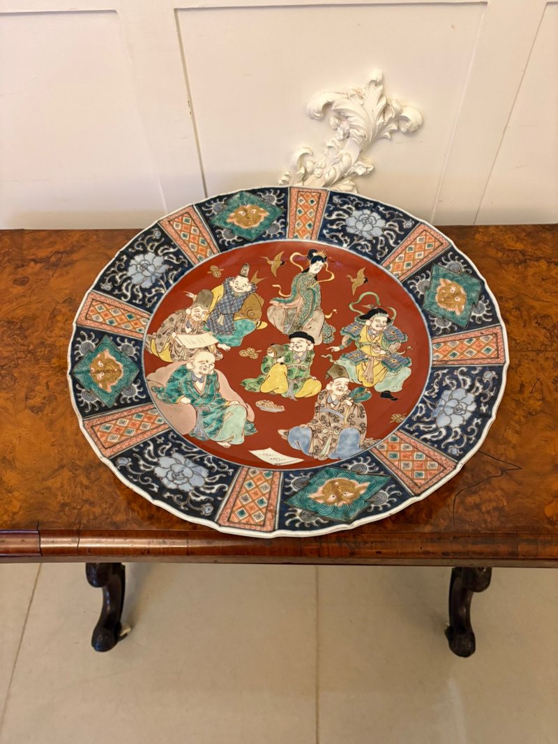 Antique Pair of Large Japanese Imari Porcelain Chargers Depicting the Seven Lucky Gods - Image 14